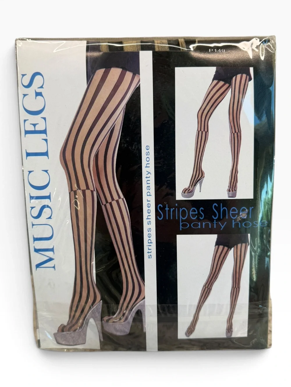 Music Legs Stripes Sheer Pantyhose P149 OS Fits 5’-5’10” 100-175lbs Tan/Black